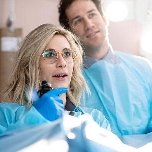 PAs and NPs training in the simulation lab as part of their educational training.