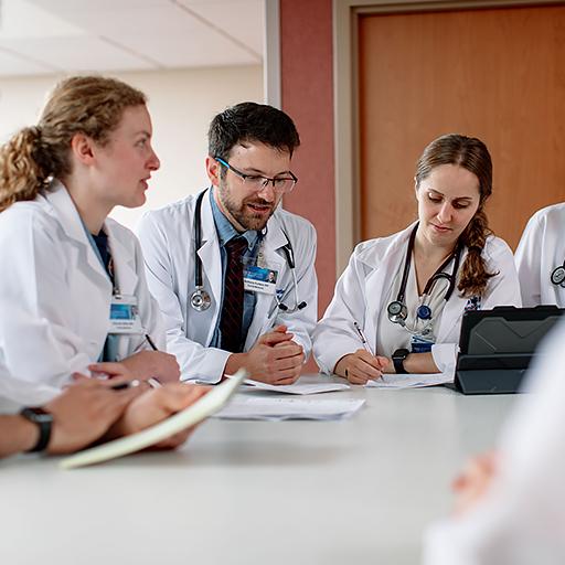 Pharmacy residents speak with one another at Mayo Clinic Health System in Eau Claire, WI.