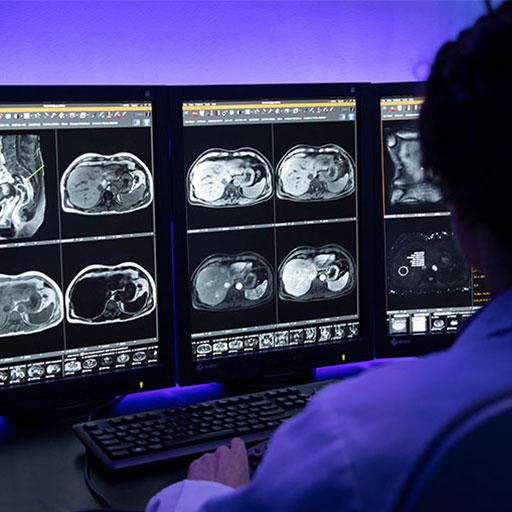 A body radiology trainee in the reading room at Mayo Clinic