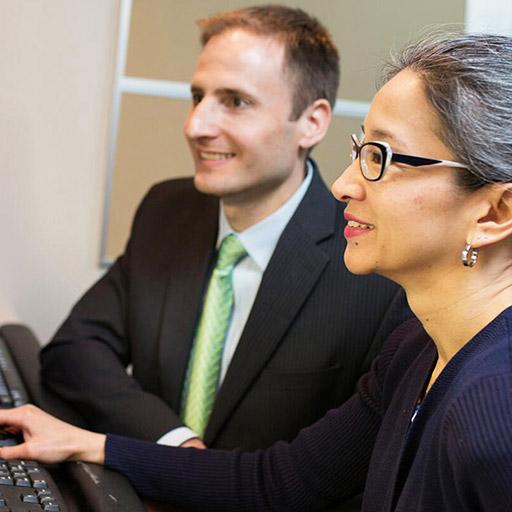 Advanced Radiation Oncology faculty member discusses a patient with a fellow at Mayo Clinic in Rochester, Minnesota.