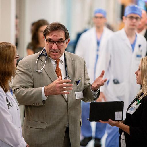 Cardiologists speaking to each other at Mayo Clinic in Rochester, Minnesota.