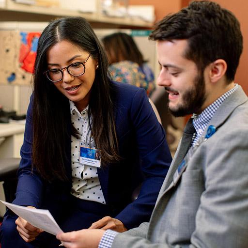 Cardiovascular Diseases fellows speaking to each other in the office at Mayo Clinic in Rochester, Minnesota.