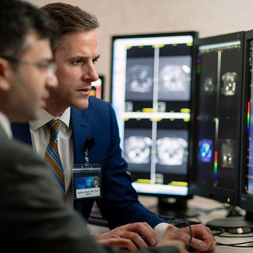 Pancreatology fellows discussing a case at Mayo Clinic in Rochester, Minnesota.