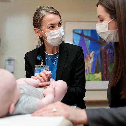Pediatric Rehabilitation Medicine fellow and faculty member working with a patient at Mayo Clinic in Rochester, Minnesota.