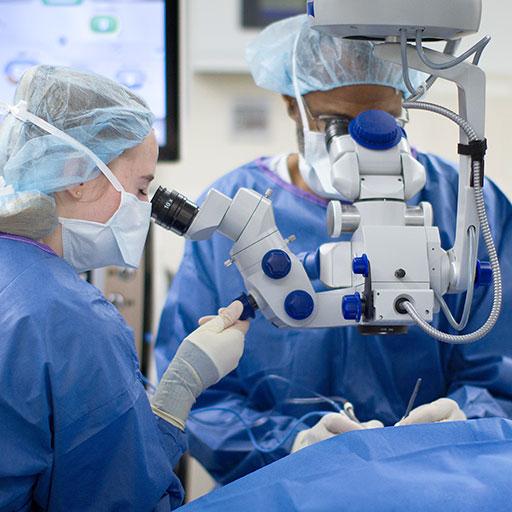 Retinal and vitreous surgery fellows in the operating room.
