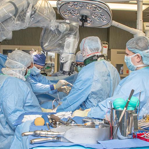 Spine Surgery fellows working in the operating room at Mayo Clinic in Rochester, Minnesota.