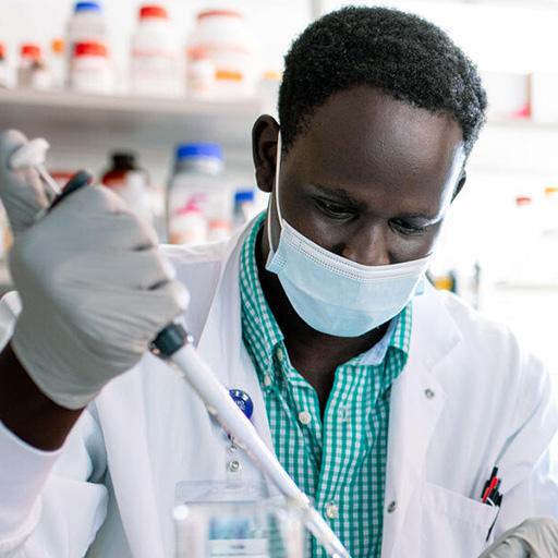 A summer research fellow pipetting samples into a tray