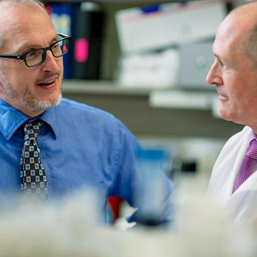 Transfusion Medicine Fellowship faculty members speaking in the lab at Mayo Clinic in Rochester, Minnesota.