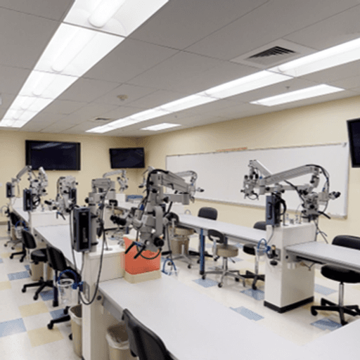 The microsurgical or temporal bone lab at the Center for Procedural Innovation on the Mayo Clinic Scottsdale campus, equipped with 11 tabletop mounted microscopes.