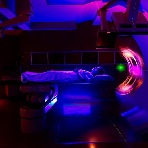 Patient undergoing proton beam radiation therapy