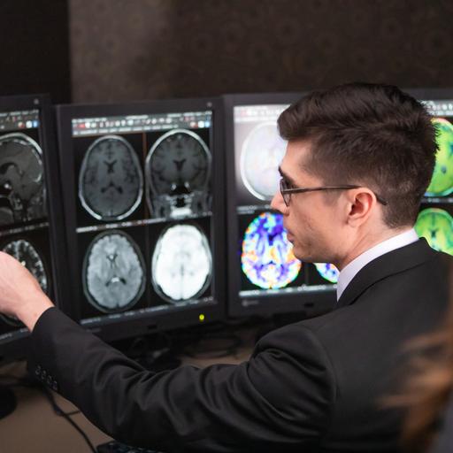 A neuroradiology fellow reviews brain scans