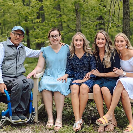 Bob Bardwell with daughters Hannah Christenson, D.P.T., Lydia Bardwell Speltz, Ph.D., Abby Bardwell, D.O., and Birdie Bardwell Koneczny, R.N., CRRN