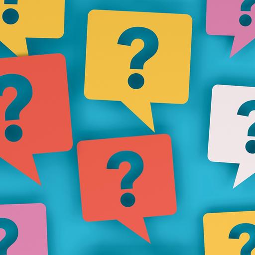 A vibrant wallpaper background featuring colorful question marks.