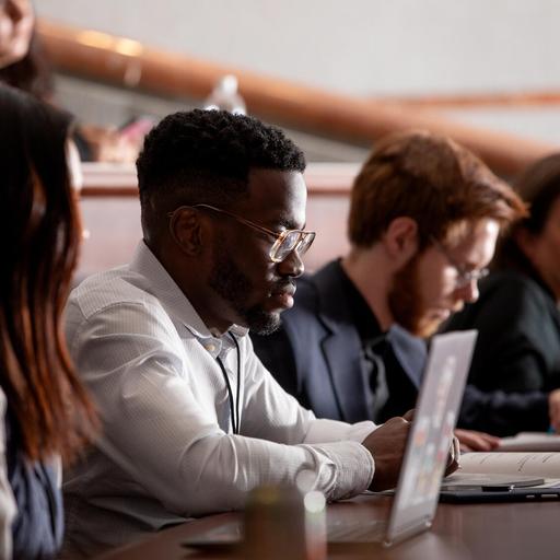 M.D. Students sit next to each other in a lecture hall at Mayo Clinic Alix School of Medicine in Rochester, Minnesota.