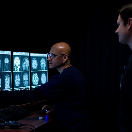 Physician reviewing scan with resident