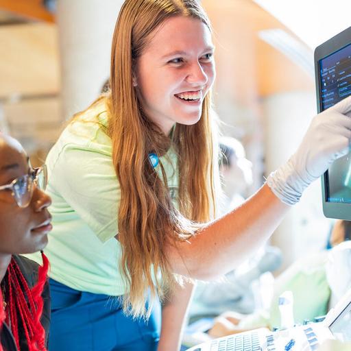 Prospective students learn about health sciences career at School of Health Sciences visit page programming