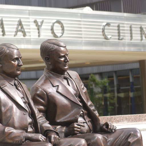 A statue of the Mayo brothers at Mayo Clinic in Rochester.