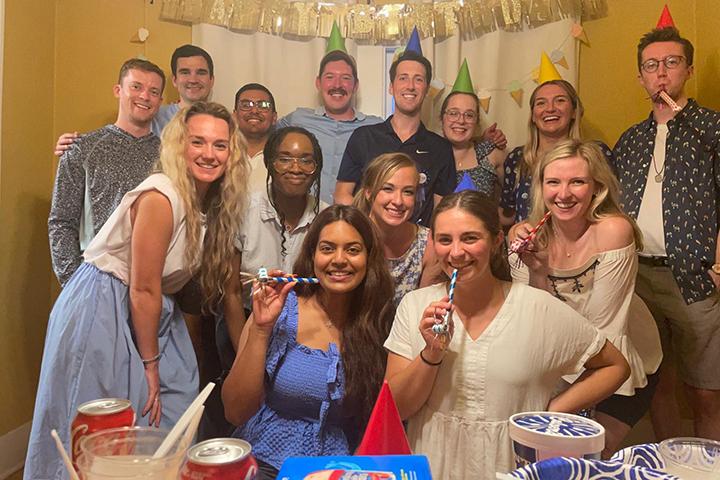 Residents celebrate during a birthday party.
