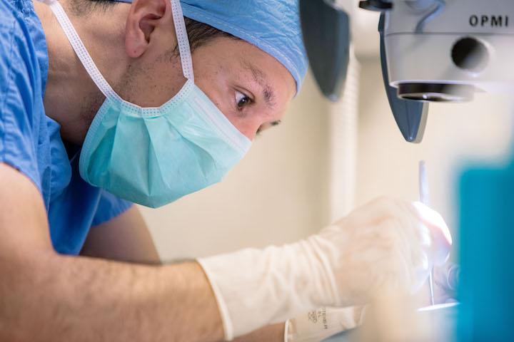 A trainee attends a course at the Microsurgery Training Center at Mayo Clinic.