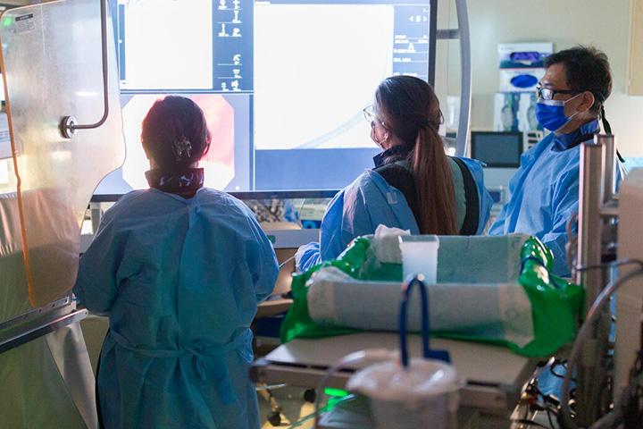 Advanced Endoscopy fellows viewing images during a procedure
