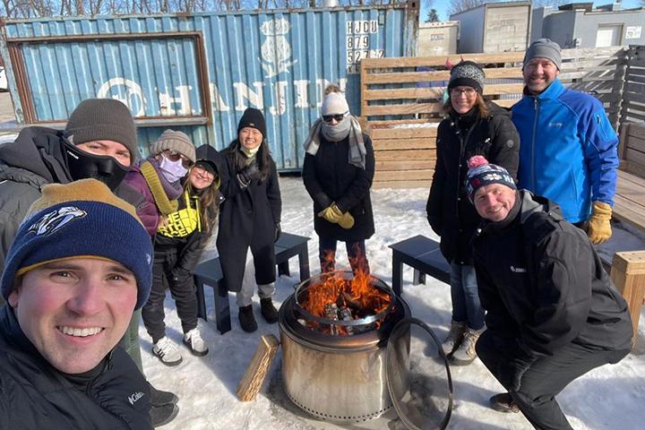 Mayo Clinic Diagnostic Radiology residents warming up in the snow