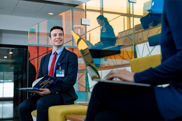 A diagnostic radiology resident sitting in the library
