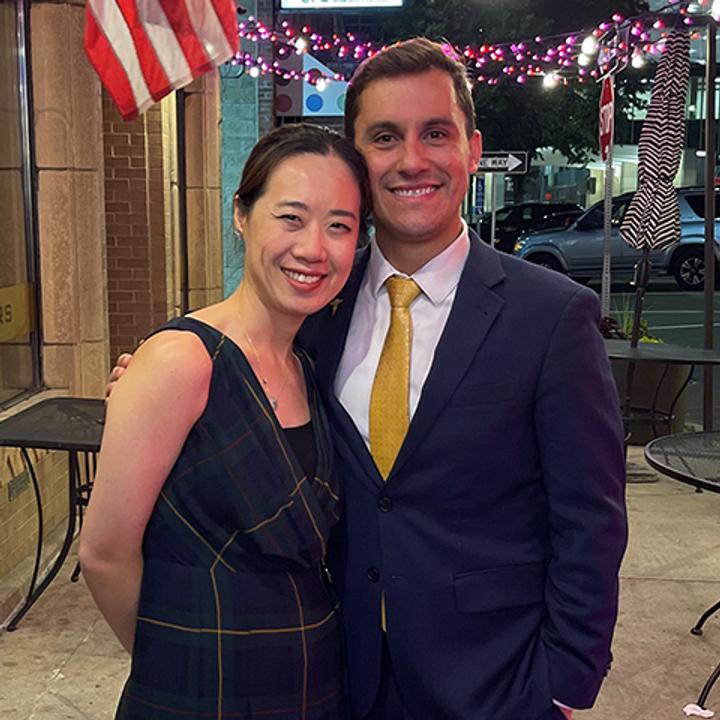 Douglas Simonetto, M.D., Program Director, and Iris Wang, M.D., Associate Program Director, pose together for a photo outside.
