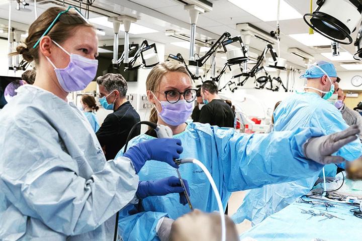 Dr. Bukowski is seen here working with a Neurosurgery colleague on an anterior skull base dissection.