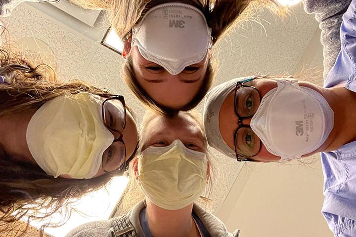 Residents wearing masks