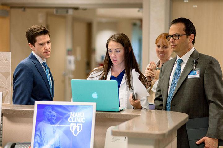 Transplant Hepatology faculty collaborating in the hallway at Mayo Clinic in Phoenix, Arizona.