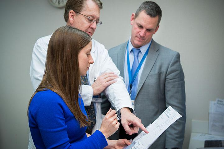 Residents talking to each other in the hallway