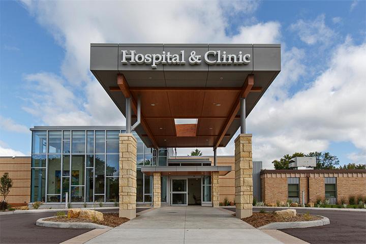 Mayo Clinic Health System NWWI region, main hopsital entrance at the Osseo campus.