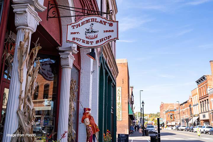 Street in a small town with old buildings